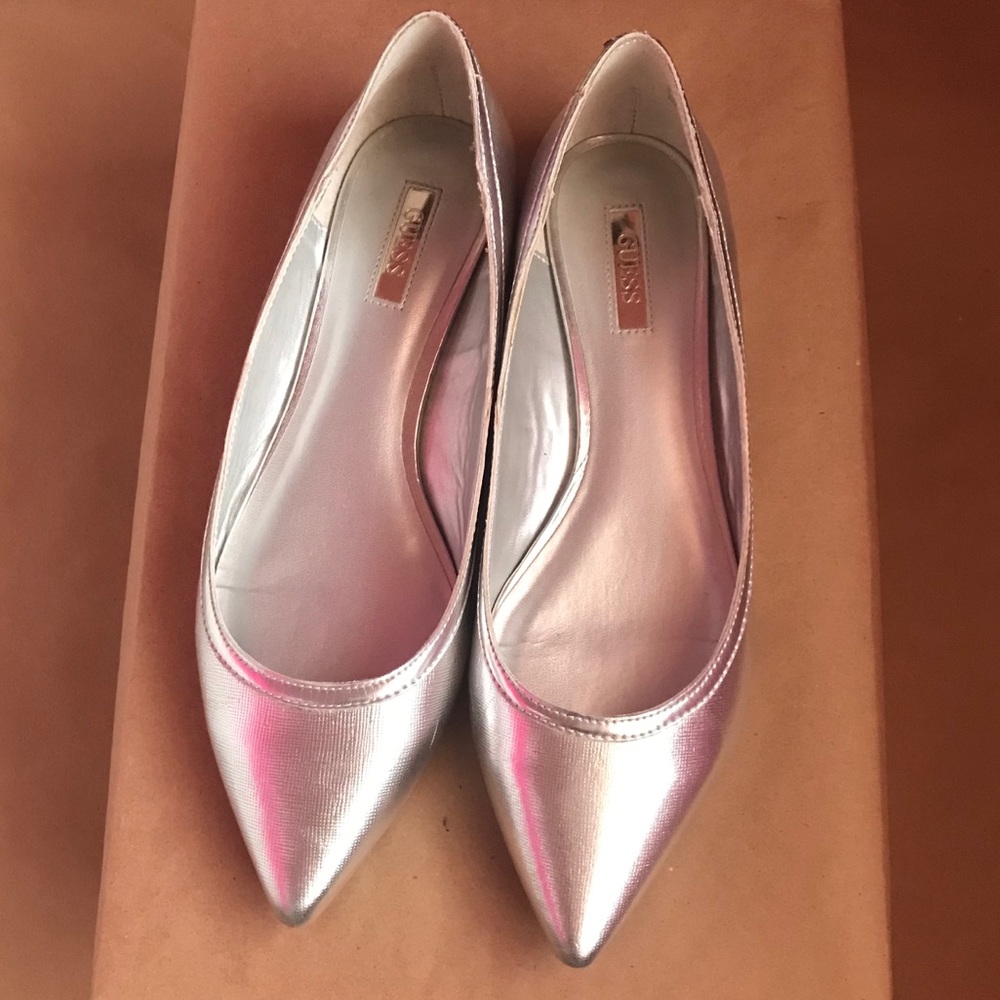 Guess Silver Leather Flats